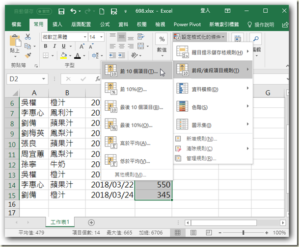 698excel 16中使用條件格式快速標記排名前十的資料的方法 錦子老師 點部落
