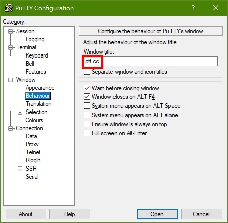 PuTTY.Ptt 連線設定 PuTTY.Ptt 連線設定