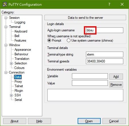 PuTTY.Ptt 連線設定 PuTTY.Ptt 連線設定