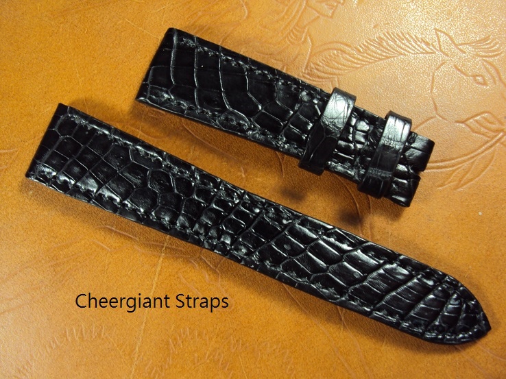 BREGUET All Model black croco strap, 20x16mm, 70x115mm, thick 3.8mm taper to 2.5mm, match stitch, blue calf lining. 02