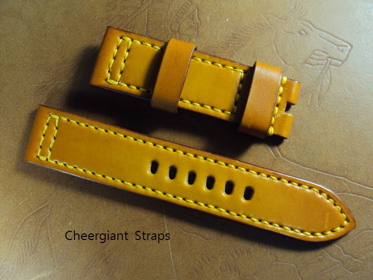 Zenith Pilot custom strap, 23x22mm fits 22mm replaced  buckle, 75x125mm, thick 4.0mm,coco tan vintage cowskin strap, yellow stitch. 02