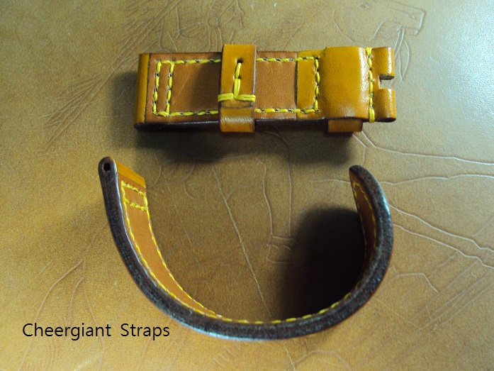 Zenith Pilot custom strap, 23x22mm fits 22mm replaced  buckle, 75x125mm, thick 4.0mm,coco tan vintage cowskin strap, yellow stitch. 03
