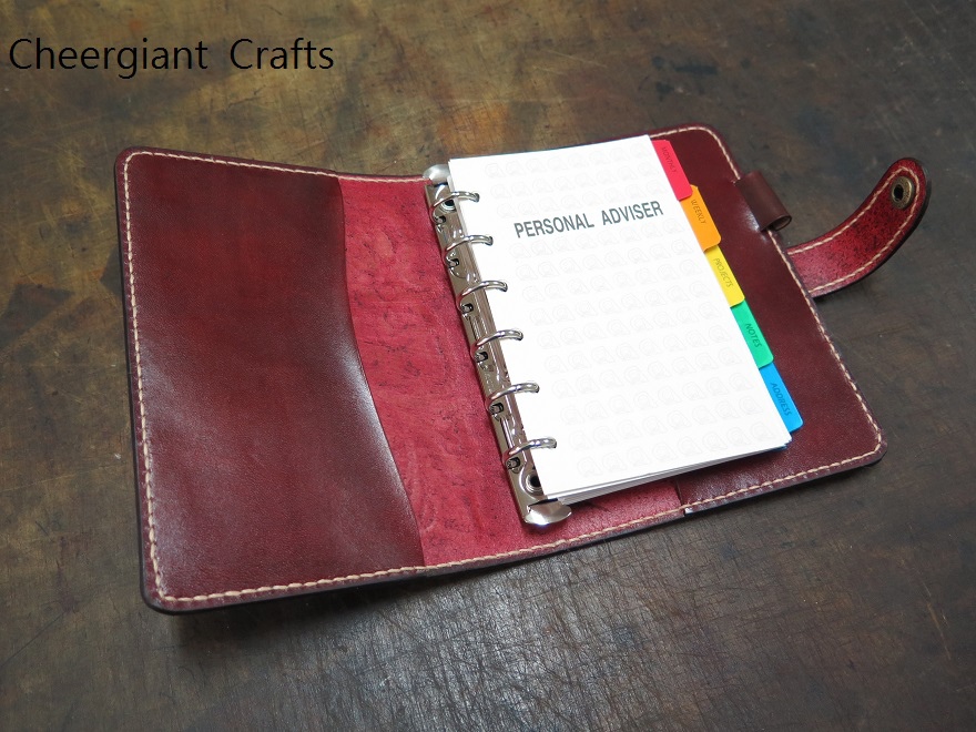A7 Personal Organisers, hand carved pattern  leather crafts. A7 手工皮雕萬用手冊唐草圖案 A 紅色系 03