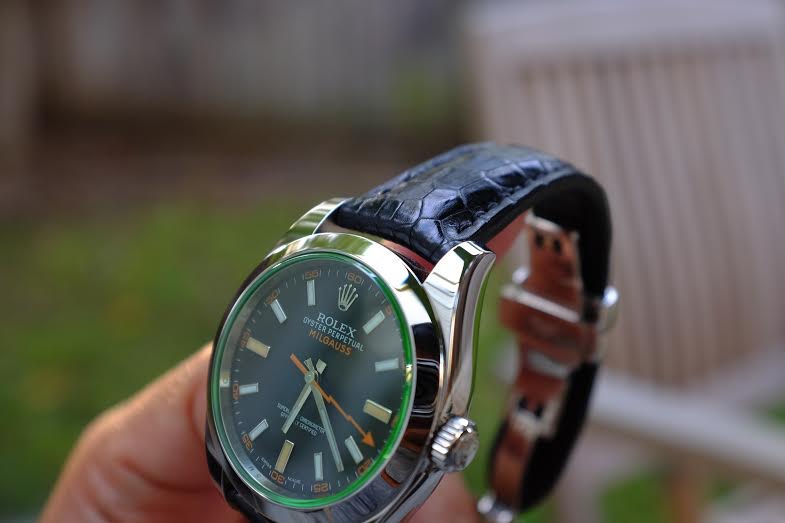 Rolex Milgauss black padded crocodile strap. 07