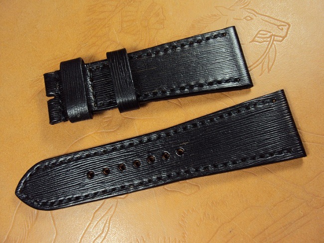 Svw486, Franck Muller King Conquistador custom strap, 30x23mm, 90x125mm, thick 3.5mm, black rippled cowskin strap, black stitch. 01