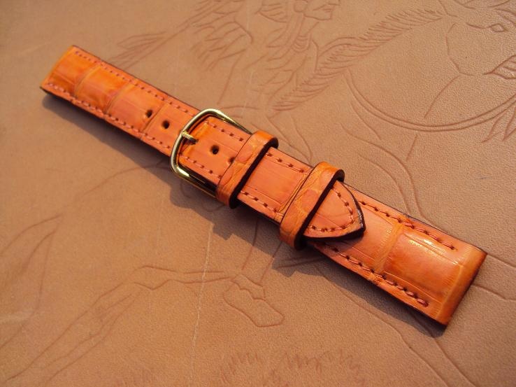 Svw434, Franck Muller  custom strap, 16x14mm, 60x100mm, heavy padded orange croco  strap, orange stitch. 03