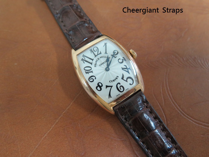 Franck Muller Curvex chocolate brown padded croco strap, 16x14mm, 63x110mm, thick 2.8mm at tail, match stitch. 03
