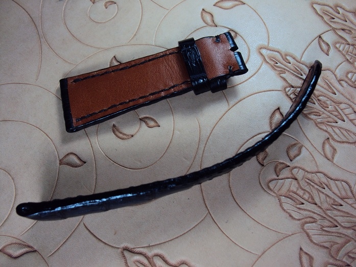 Svw500, Franck Muller Crazy Hour custom strap, 22x18mm, 70x120mm, black croco belly strap black stitch, brown calf lining.  NO 09359