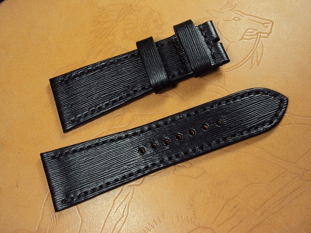 Svw486, Franck Muller King Conquistador custom strap, 30x23mm, 90x125mm, thick 3.5mm, black rippled cowskin strap, black stitch. 02