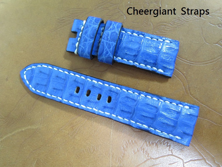 Panerai navy blue little horn croco strap, 24x22mm, 65x115mm, white stitch. 01 