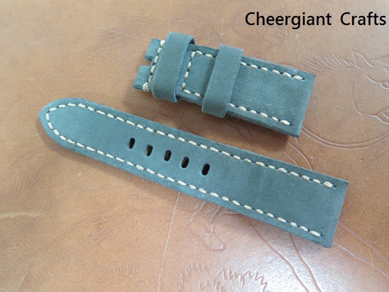 Panerai military green  nubuck cowskin strap, 22x20mm, 60x110mm, thick 4.8mm taper to 3.3mm, cream stitch. 01 