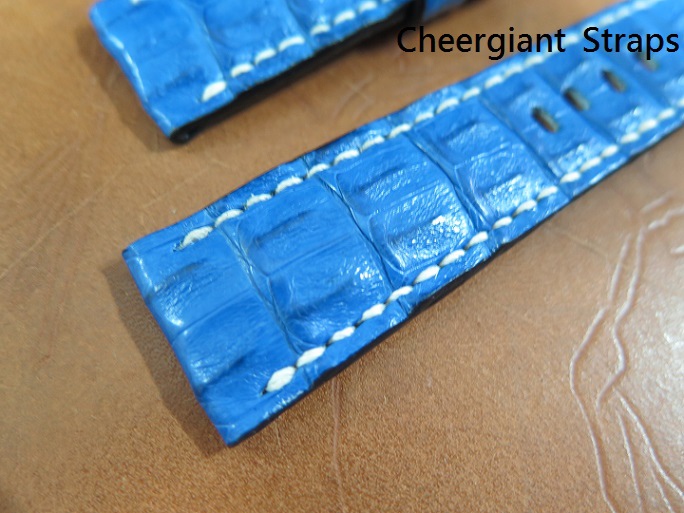 Panerai navy blue little horn croco strap, 24x22mm, 65x115mm, white stitch. 03