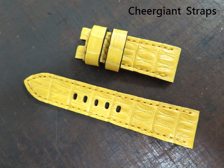 Panerai yellow croco strap, 22x20mm, 60x110mm, thick 4.8mm taper to 3.3mm, match stitch. 01