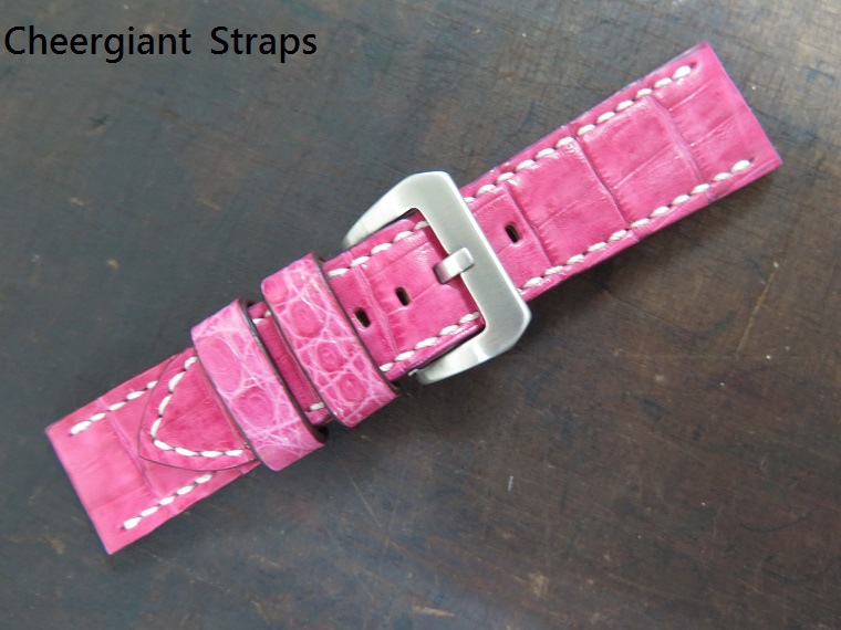 Panerai pink croco belly strap, 24x22mm, 65x115mm, white stitch. 01