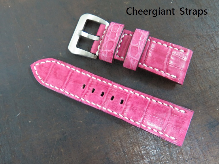 Panerai pink croco belly strap, 24x22mm, 65x115mm, white stitch. 02