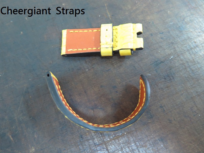 Panerai yellow croco strap, 22x20mm, 60x110mm, thick 4.8mm taper to 3.3mm, match stitch. 04