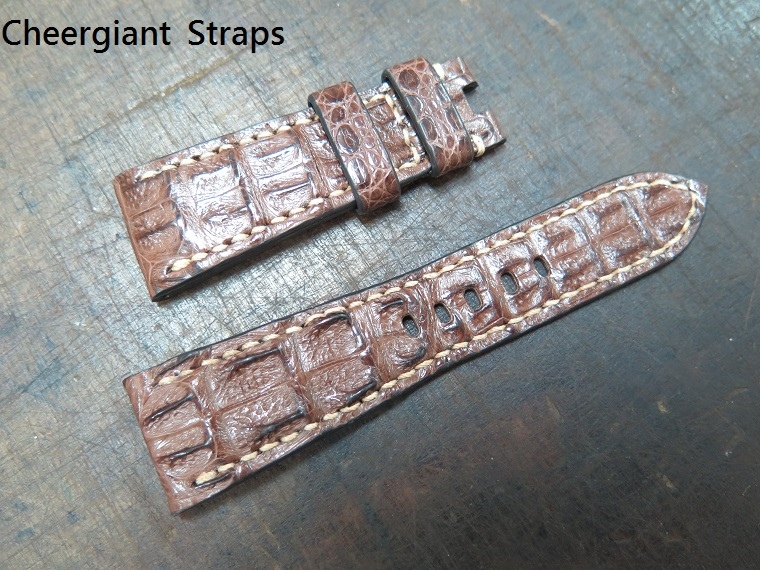 Panerai Radiomir dark brown big horn croco strap, 25x20mm, 75x115mm, thick 7.0mm taper to 1.9mm fits OEM deployant clasp. 02