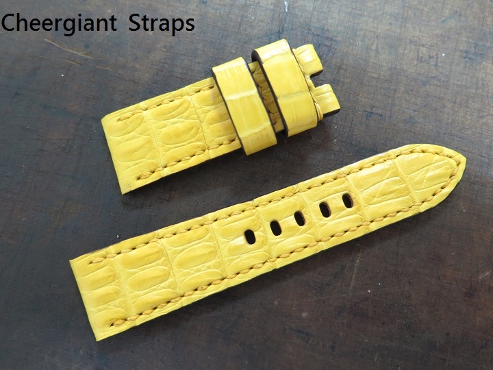 Panerai yellow croco strap, 22x20mm, 60x110mm, thick 4.8mm taper to 3.3mm, match stitch. 02