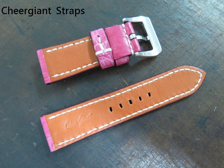 Panerai pink croco belly strap, 24x22mm, 65x115mm, white stitch. 04