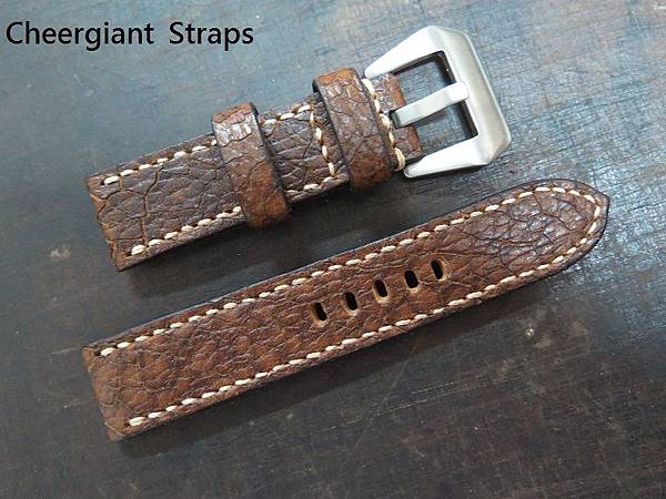 Rolex Deepsea brown Italian ice cracks cowskin  strap, 20x20mm, 70x115mm, thick 4.5mm taper to 3.5mm, cream stitch. 02