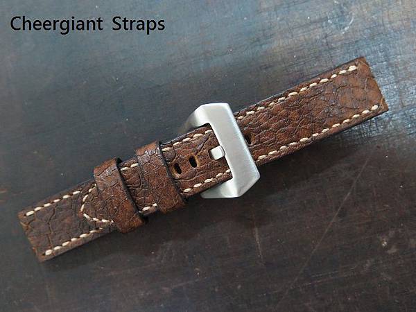 Rolex Deepsea brown Italian ice cracks cowskin  strap, 20x20mm, 70x115mm, thick 4.5mm taper to 3.5mm, cream stitch. 03