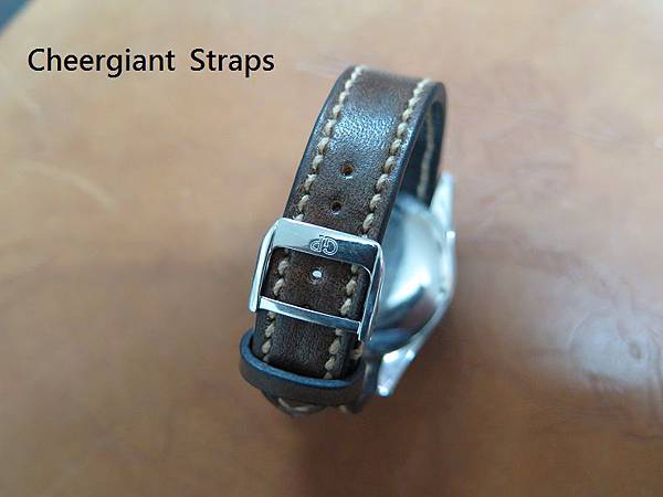 Girard Perregaux curved lug end gray vintage cowskin strap, 21x16mm, 50x118mm, thick 5.1mm taper to2.8mm, cream stitch. 05