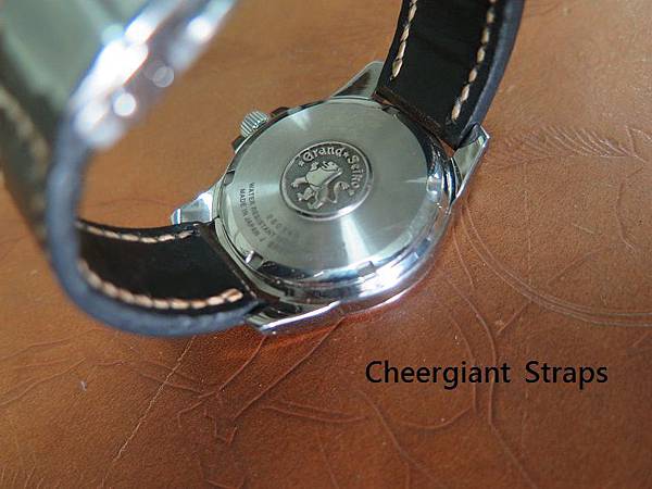 Grand Seiko gray vintage cowskin strap, 19x18mm in width, 55x70mm in length,thick 5.0mm taper to 3.0mm, cream stitch. 03  