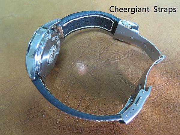 Grand Seiko gray vintage cowskin strap, 19x18mm in width, 55x70mm in length,thick 5.0mm taper to 3.0mm, cream stitch. 05  