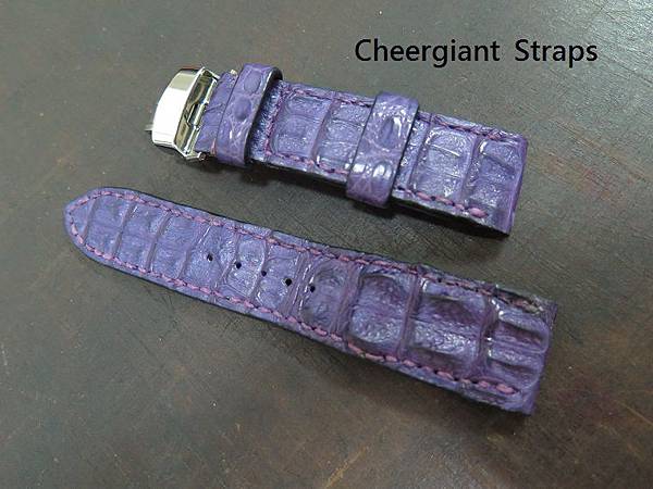 Panerai purple big horn croco strap, 24x22mm, 78x130mm, thick 7.5mm taper to 2.8mm, match stitch. 01 3