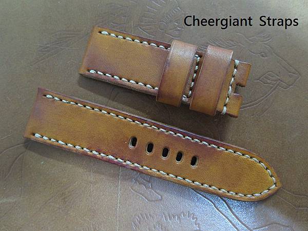 Panerai honey brown vintage cowskin strap, 24x24mm, 75x118mm, thick 4.5mm taper to 3.5mm, cream stitch. 02  