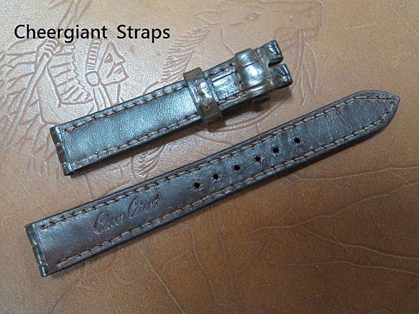 Belle Arti Longines padded dark brown croco strap, 14x12mm, 65x105mm, thick 4.5mm taper to 2.4mm, match stitch. 04