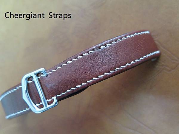Cartier Roadster chocolate brown grained cowskin strap, 19x18mm, 110x110mm, thick 6.3mm taper to 1.4mm, white stitch. 11