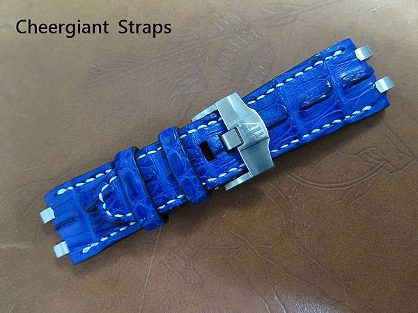 AP ROO Diver dark blue croco strap,28x24mm,65x105mm,thick 7.5mm taper to 3.7mm, white stitch. 03