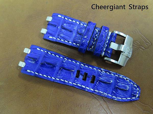 AP ROO Diver dark blue croco strap,28x24mm,65x105mm,thick 7.5mm taper to 3.7mm, white stitch. 02