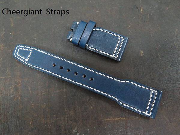 IWC Big Pilot dark blue cowskin strap,22x18mm, 50x130mm, thick 4.0mm taper to2.5mm, white stitch. 01 .JPG