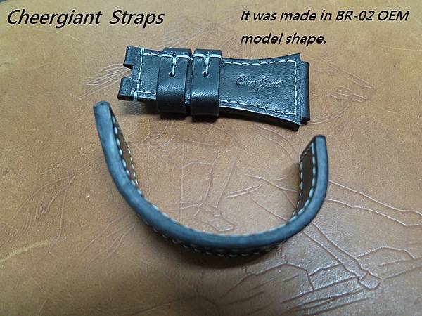 BR-02 OEM model shape black leather strap 26x24mm, 78x120mm, thick 5.0mm taper to4.0mm, gray stitching. 04.JPG