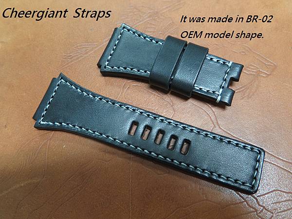 BR-02 OEM model shape black leather strap 26x24mm, 78x120mm, thick 5.0mm taper to4.0mm, gray stitching. 02.JPG