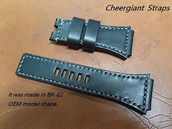 BR-02 OEM model shape black leather strap 26x24mm, 78x120mm, thick 5.0mm taper to4.0mm, gray stitching. 01 .JPG