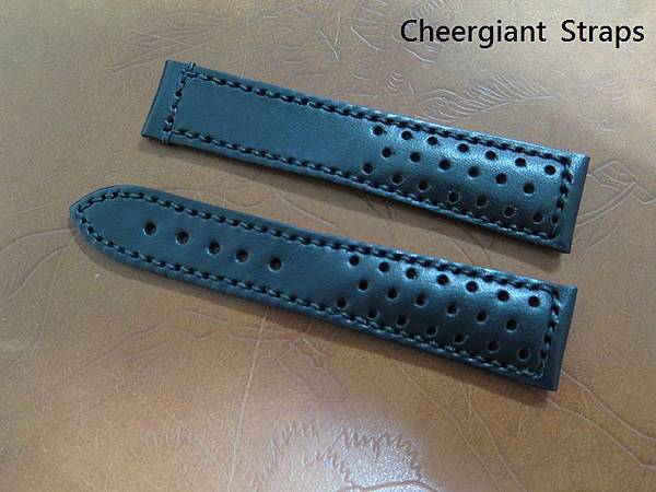 Omega black leather strap(punched 20 little holes),21x18mm,95x105mm,black stitching. 01 .JPG
