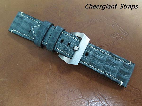 Panerai matte gray croco strap,26x24mm,70x115mm, thick 4.5mm taper to3.5mm,cream stitch.01 .JPG