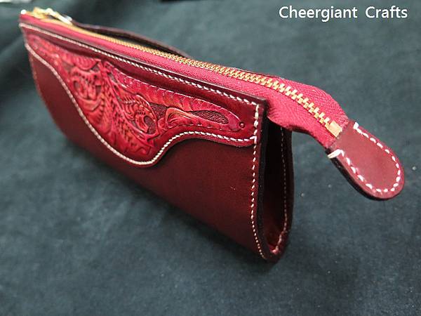 唐草圖案A 紅色手拿皮包長皮夾 Red arabesque pattern A, leather hand bag long wallet.09.JPG