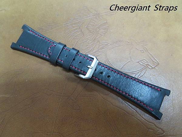 IWC Big Ingenieur black leather strap,28x18mm,73x115mm,thick 5.0mm taper to 3.2mm,red stitching.01 .JPG
