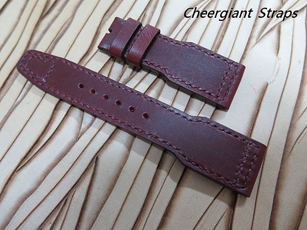 IWC big pilot burgundy leather strap, 22x18mm,65x115mm,thick 4.0mm taper to 2.5mm,match stitch.01 .JPG