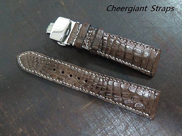 Longines padded brown croco strap,25x20mm,80x130mm,thick 6.5mm taper to2.7mm,cream stitch.01 .JPG