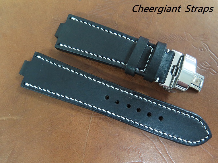 ORIS TTI ultrasoft black vintage cowskin strap,26x22mm,80x130mm,thick 5mm taper to 3.5mm,white stitch.02.JPG