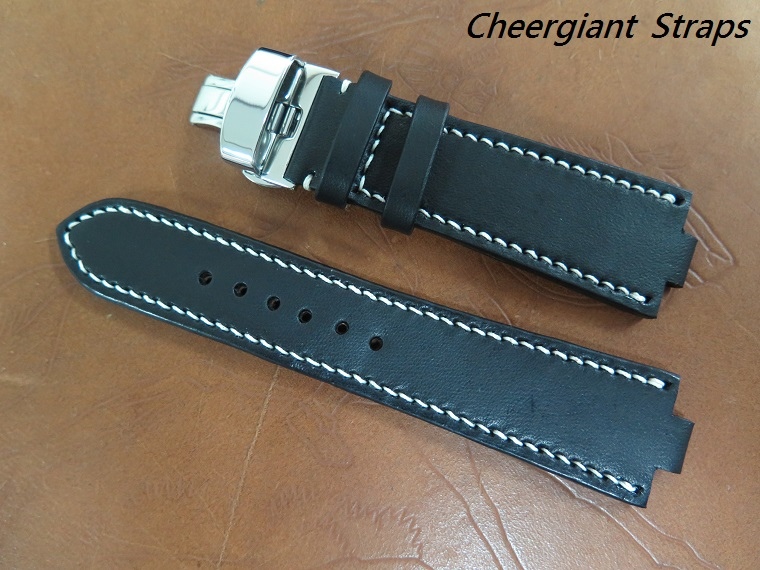 ORIS TTI ultrasoft black vintage cowskin strap,26x22mm,80x130mm,thick 5mm taper to 3.5mm,white stitch.03.JPG