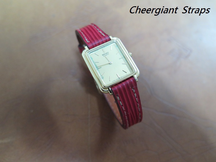 SEIKO red Italian rippled cowskin strap,12x9mm,68x110mm, thick 3.2mm taper to 2.2 mm,cream stitch.02.JPG