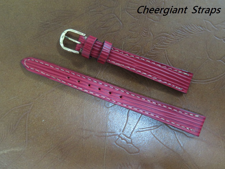 SEIKO red Italian rippled cowskin strap,12x9mm,68x110mm, thick 3.2mm taper to 2.2 mm,cream stitch.03.JPG