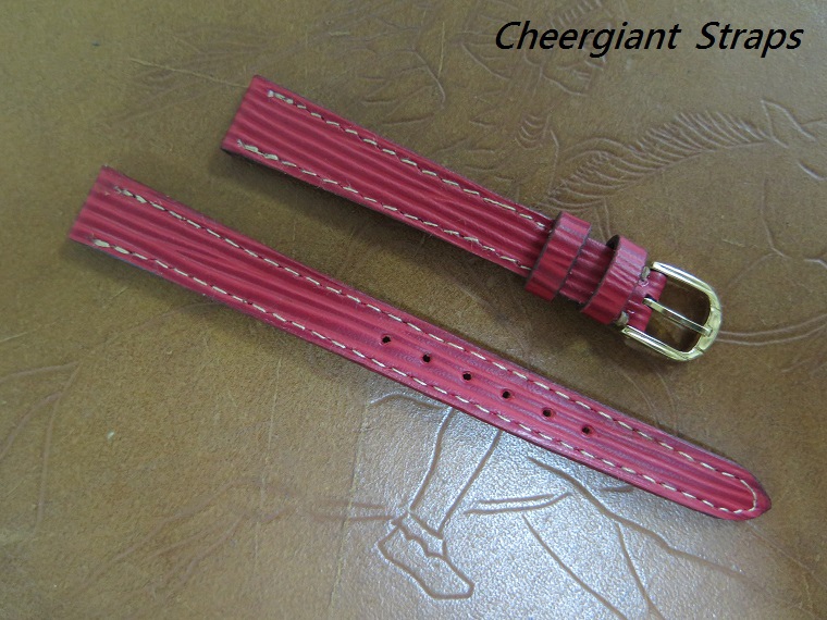 SEIKO red Italian rippled cowskin strap,12x9mm,68x110mm, thick 3.2mm taper to 2.2 mm,cream stitch.04.JPG