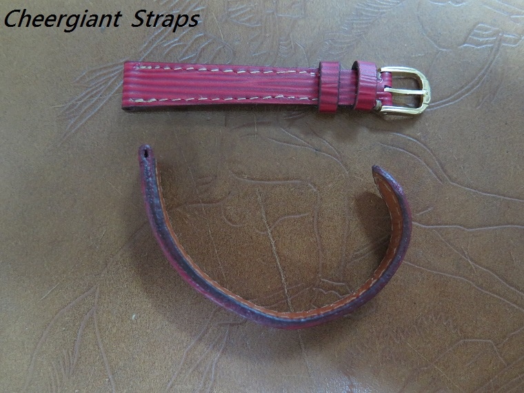 SEIKO red Italian rippled cowskin strap,12x9mm,68x110mm, thick 3.2mm taper to 2.2 mm,cream stitch.05.JPG